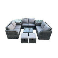 GARTENMÖBELGARNITUR Polyrattan Dunkelgrau 8-Sitzer - Dunkelgrau, Metall - Fimous