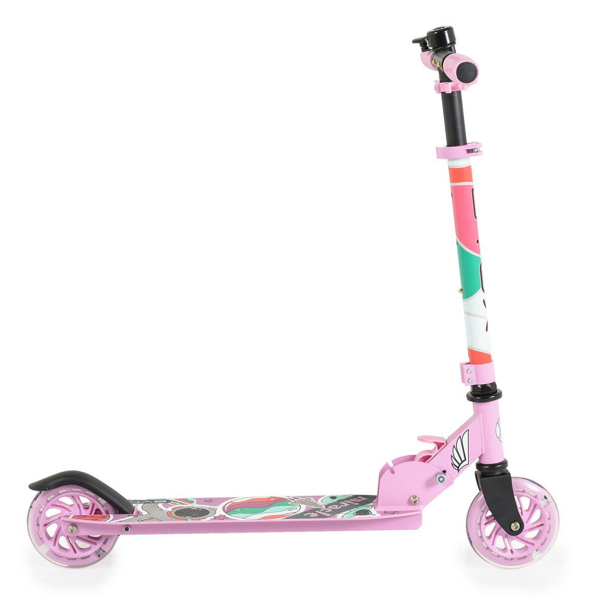KINDERROLLER Miracle rpsa LED-PU-Räder ABEC-7 Klingel Höhe einstellbar - Rosa, Metall (45/10/78cm)