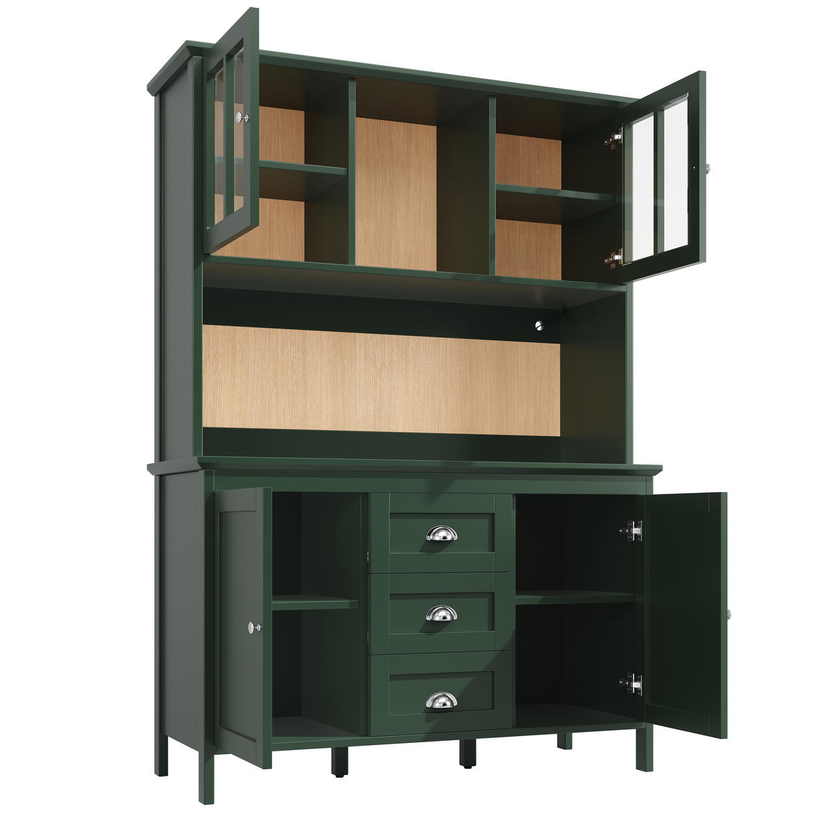 BUFFET DE-38374 120/40/179 cm mit LED-Beleuchtung und braunen Glastüren Grün - Grün, Holzwerkstoff (120/179/40cm) - ComfortXL