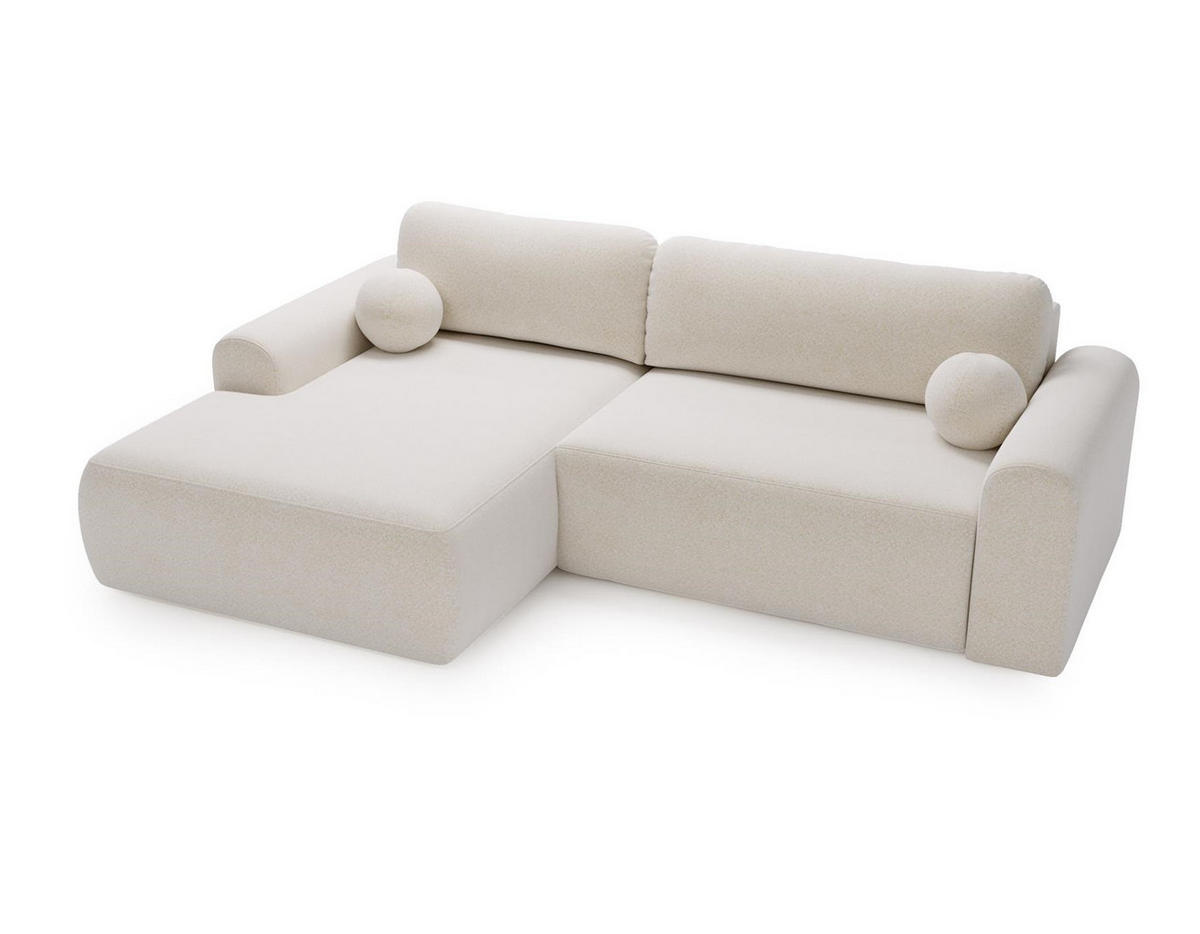 ECKSOFA Aurora Weiß, mit Schlaffunktion in Lambi Stoff, linke seite - Weiß, Holzwerkstoff/Textil (257/177cm) - Bettso