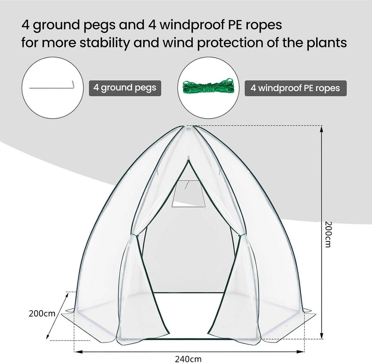 FOLIENGEWÄCHSHAUS, PE-halbdurchsichtiges Tomatengewächshaus - Weiß, Textil/Metall (240/200/200cm) - Woltu