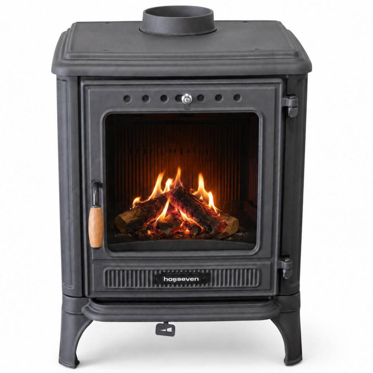 HOSSEVEN Kaminofen Holzofen Gusseisen 7 kW Holz Ofen Kamin 8005 Heizofen - Schwarz, Metall (51.6/68.3/45.8cm)