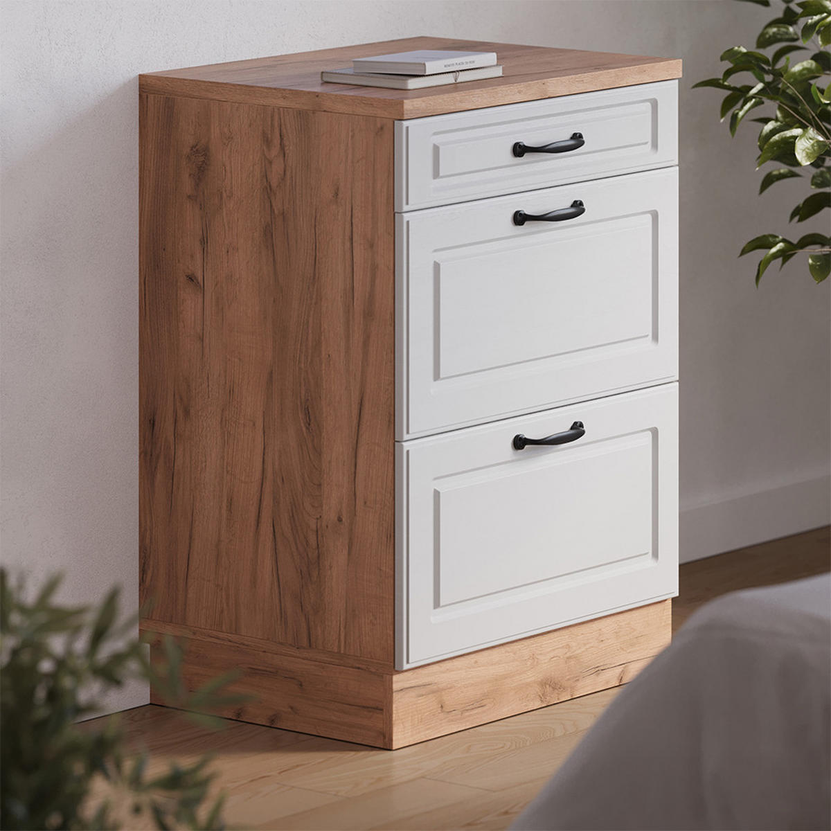 OMARICA ZA PODSTREŠJE Rion Bela podeželska hiša 60 x 81.6 cm brez naklona z 2 predaloma - bela, leseni material (60/81.6/46cm) - Vicco