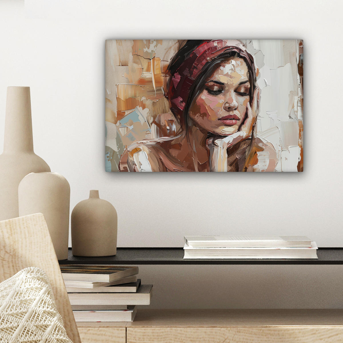 LEINWANDBILD Frau - Lackierung - Porträt - Modern Deko Schlafzimmer 30x20 cm - Altrosa, Textil (30/20cm) - MuchoWow