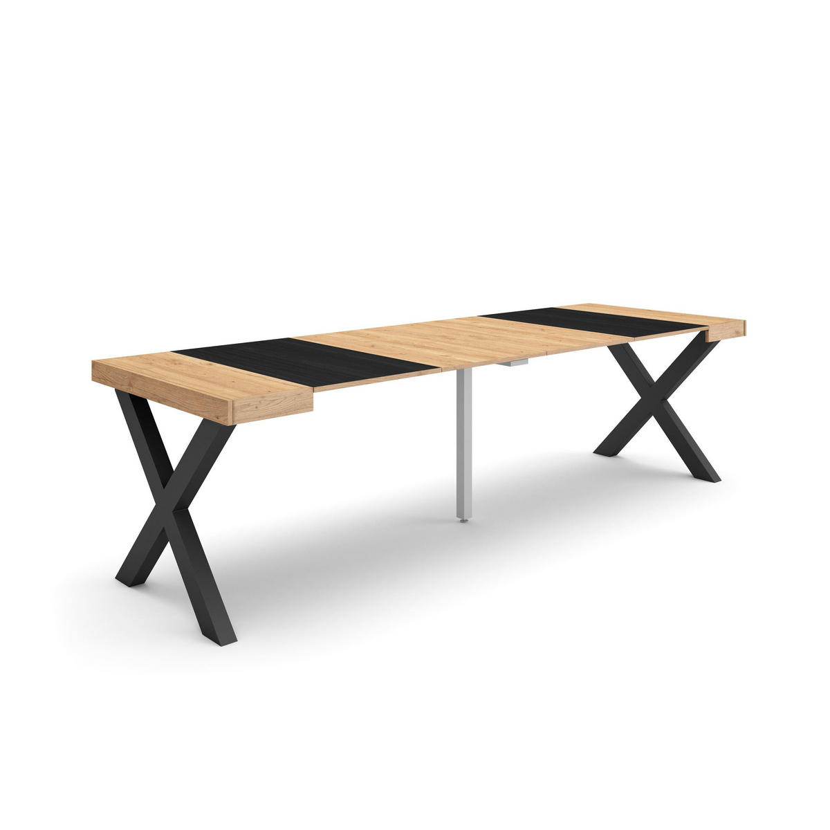KONSOLENTISCH ausziehbar 58 bis 262cm, für 12 Gäste, eiche, schwarz, 90/58/73cm - Eichefarben/Multicolor, Holzwerkstoff (90/262/73cm) - Skraut Home