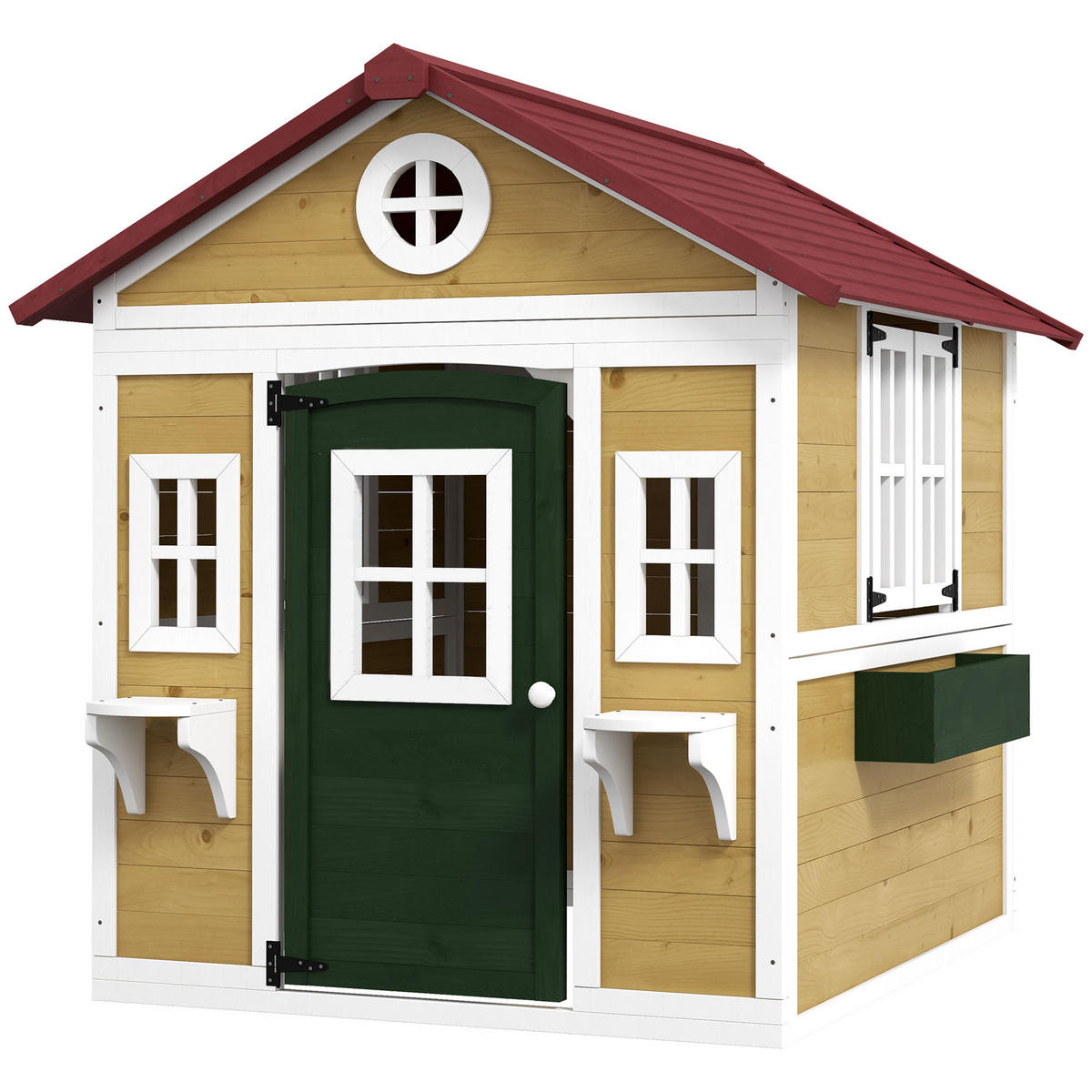 SPIELHAUS DE-18691 mit Tür, Fenstern & Blumenkästen Beige - Beige, Holzwerkstoff (126.4/135/114cm) - ComfortXL