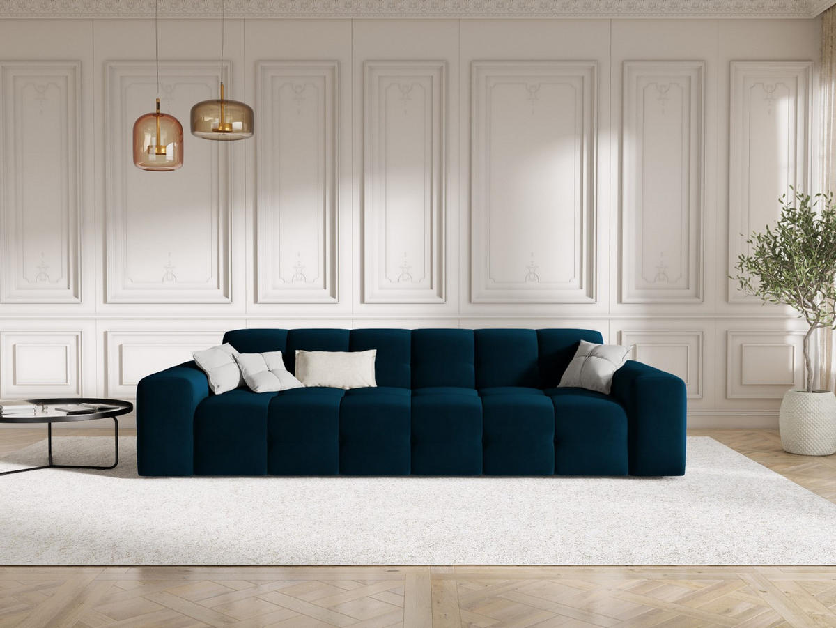 SOFA Kendal aus Samt marineblau 4 Sitzplätze - Blau, Textil (255/79/103cm) - Micadoni