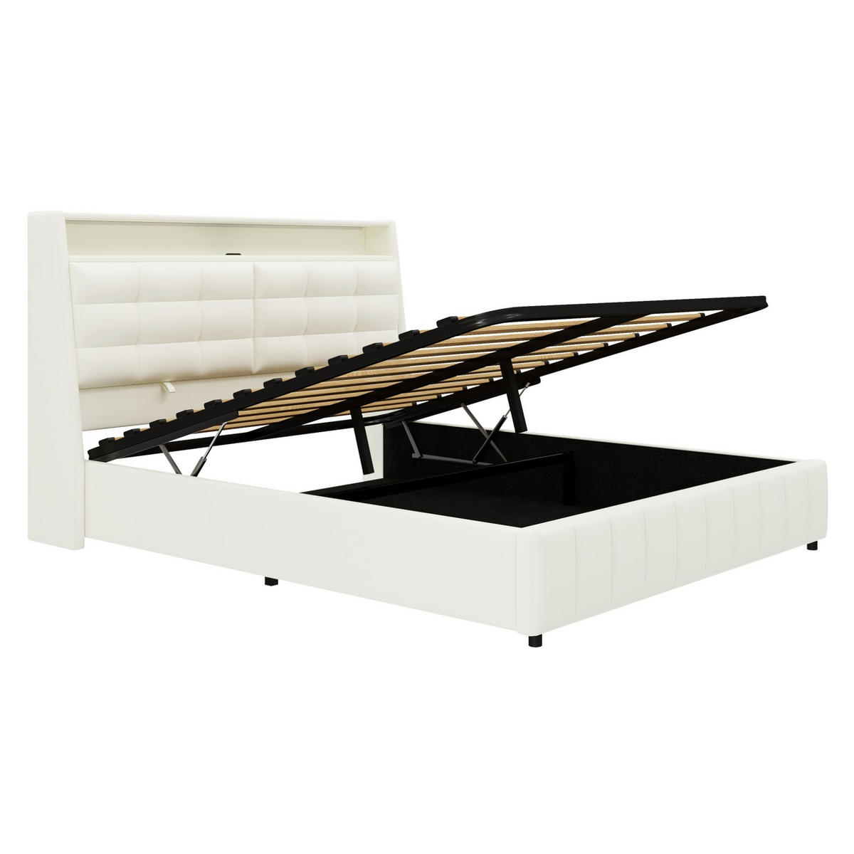 POLSTERBETT 160/200 cm Weiß mit LED-Beleuchtung USB-Anschlüssen und Stauraum - Weiß, Textil (160/200cm) - OKWISH