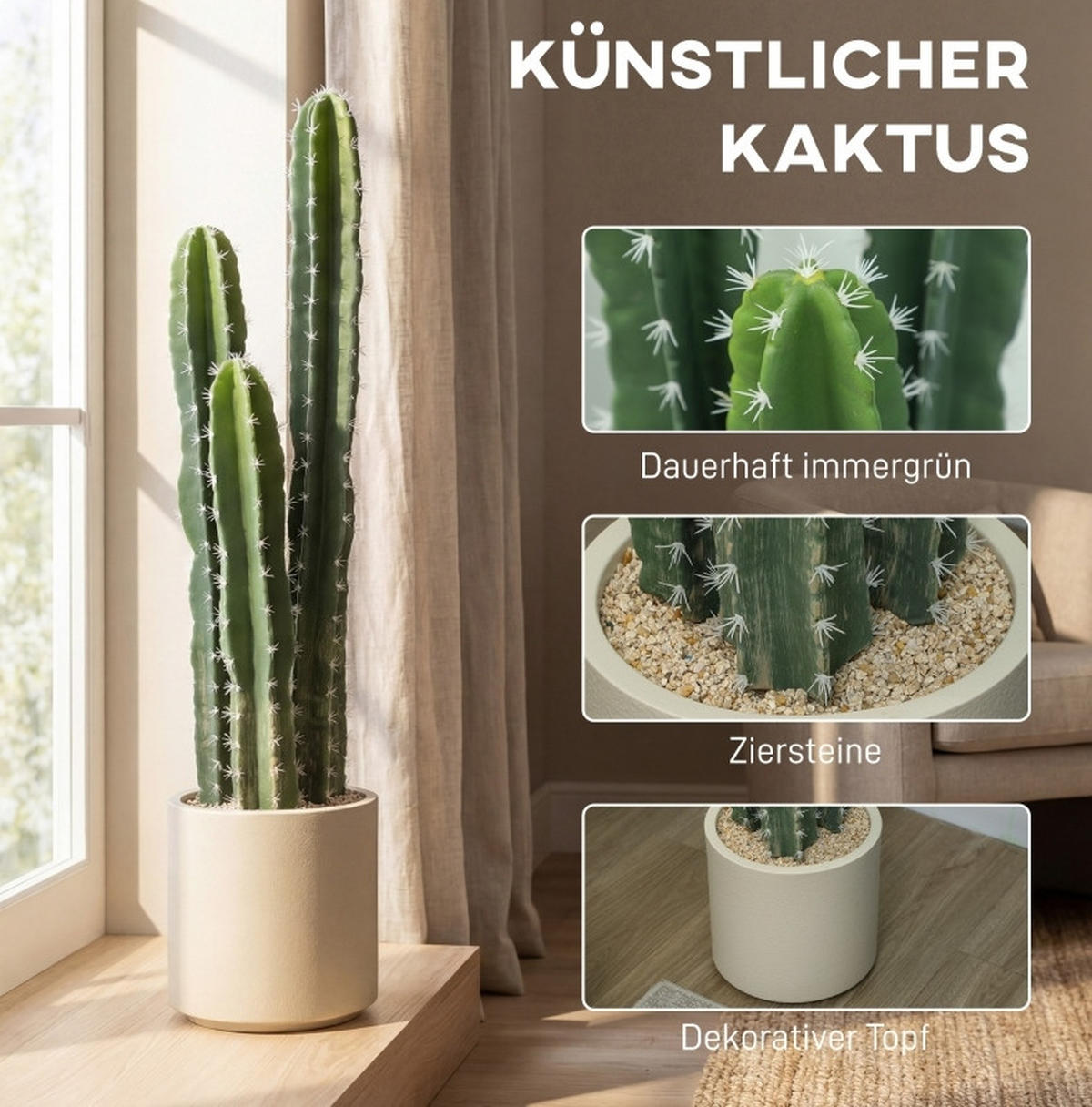 KUNSTPFLANZEN 22/22/95 cm grün aus Kunststoff mit dekorativem Topf - Grün, Kunststoff (95cm) - OKWISH