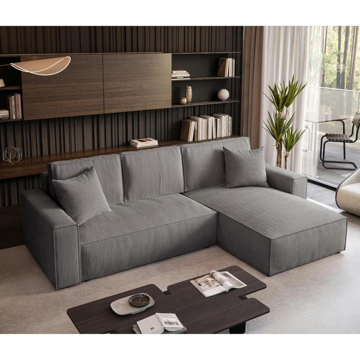 ECKSOFA Parys L grau - Schwarz/Grau, Kunststoff/Textil (290/185cm) - Beautysofa