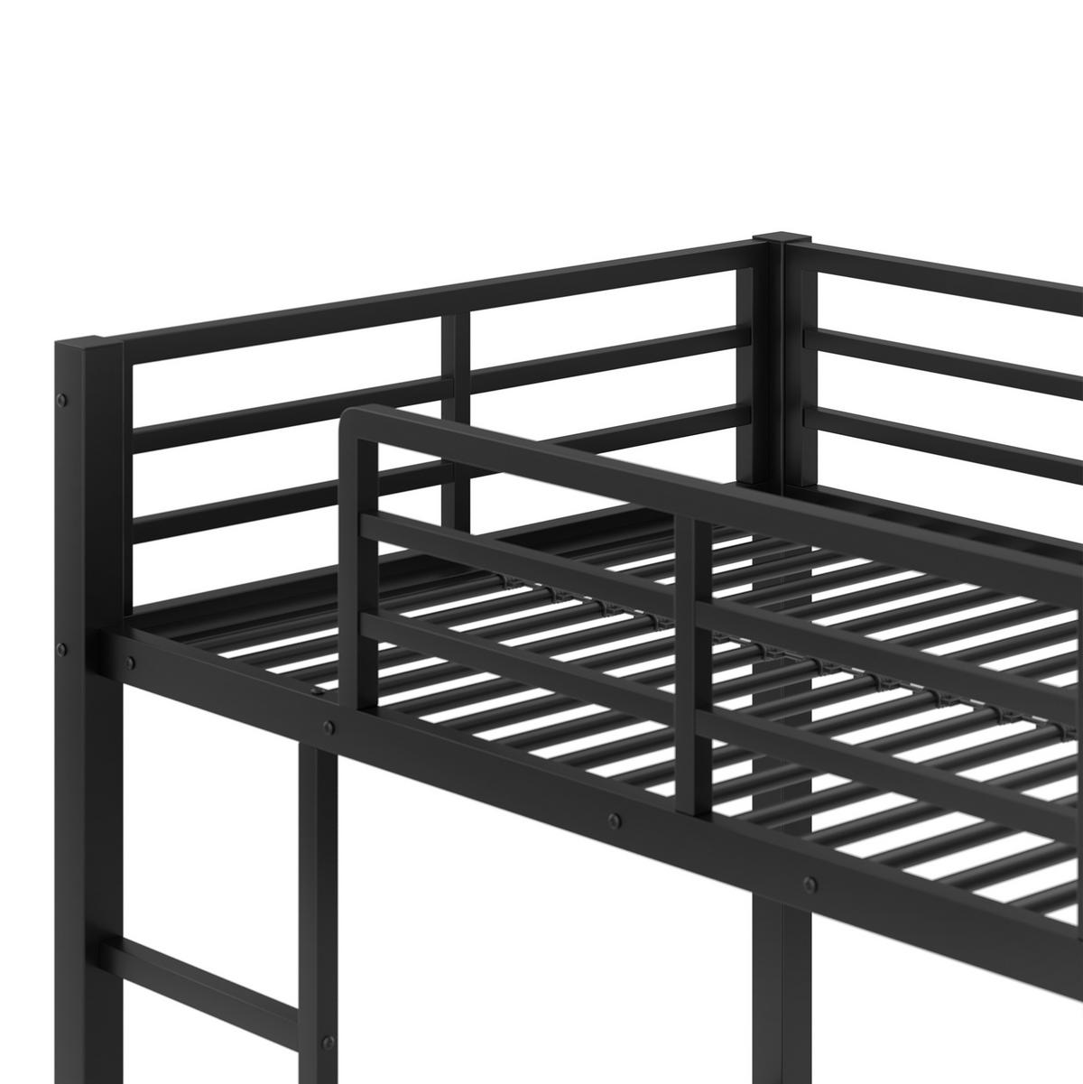 HOCHBETT mit Schreibtisch 90/200 cm in Schwarz mit LED-Leiste und 2 Schubladen - Schwarz, Metall (90/200cm) - BEAOK