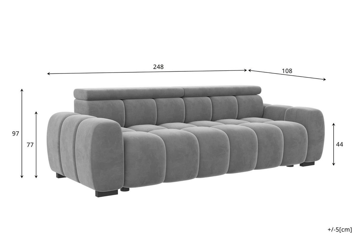 BIGSOFA ALESSIO Velours Schwarz mit elektrischer Sitztiefenverstellung - Schwarz, Kunststoff/Textil (248/77/108cm) - 99rooms