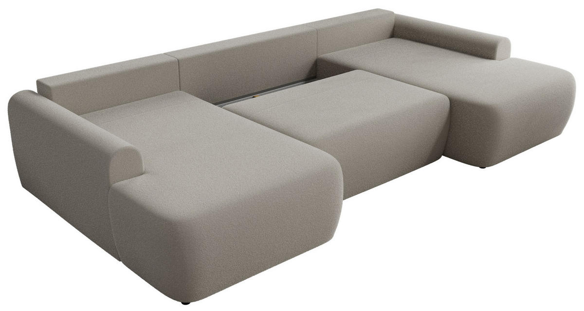 WOHNLANDSCHAFT CUBO U Hellgrau Boucle - Hellgrau/Schwarz, Kunststoff/Textil (370/100/187cm) - MKS