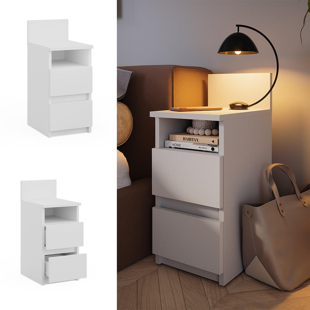 NACHTTISCH Monty Weiß 25 x 59.1 cm mit 2 Schubladen - Weiß, Holzwerkstoff (25/59.1/32.3cm) - Vicco