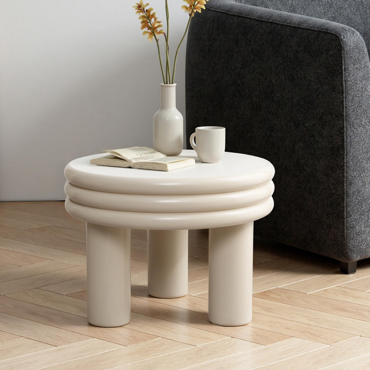COUCHTISCH Rund, Elfenbein | Ø48 x H35 cm - Weiß, Holzwerkstoff (48/48/35cm) - Hometopia