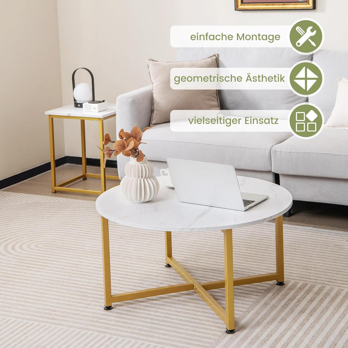 BEISTELLTISCH Weiß(3-teilig) - Weiß, Holzwerkstoff (80/80/42cm) - COSTWAY