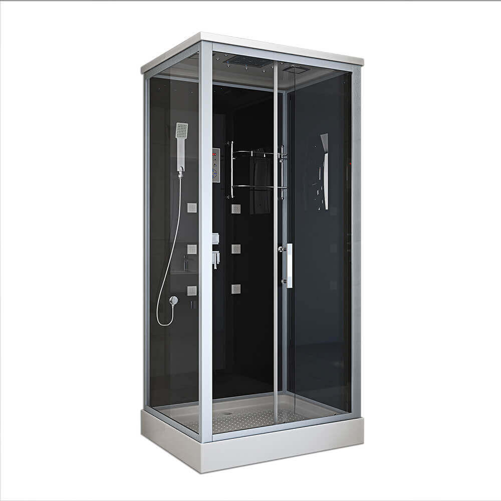 DUSCHKABINE WAVE L - L - Schwarz, Glas (80cm) - Home Deluxe