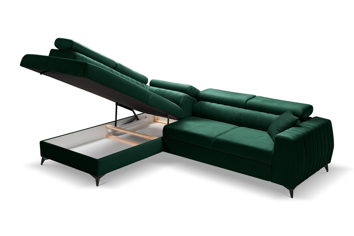 ECKSOFA PIERO L Links mit Schlaffunktion 195x125 Velours Dunkelgrün - Dunkelgrün/Schwarz, Holz/Textil (268/203cm) - Muffo