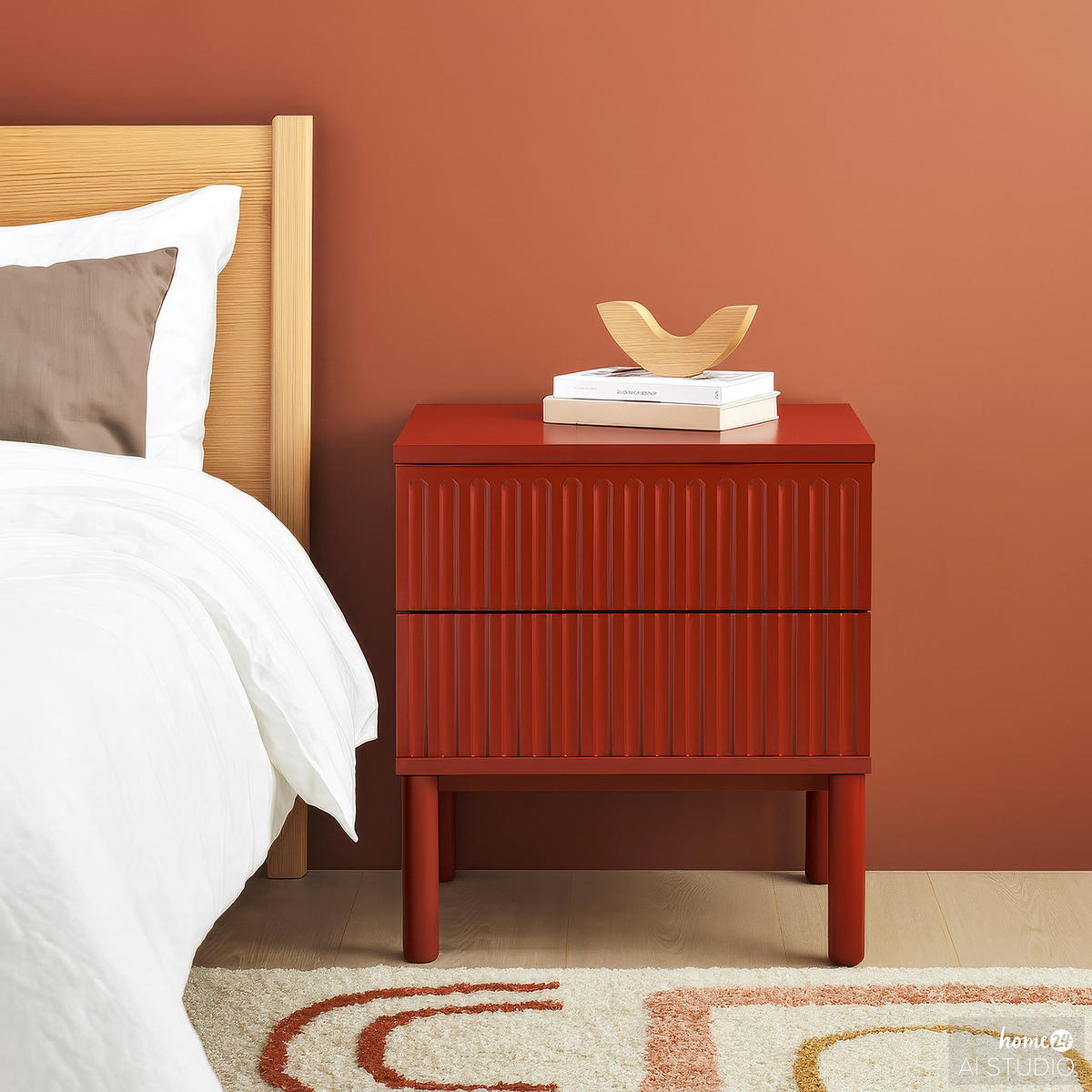 NACHTKOMMODE - Teilmassivholz - Rot, Holz/Holzwerkstoff (48/55/40cm) - home24