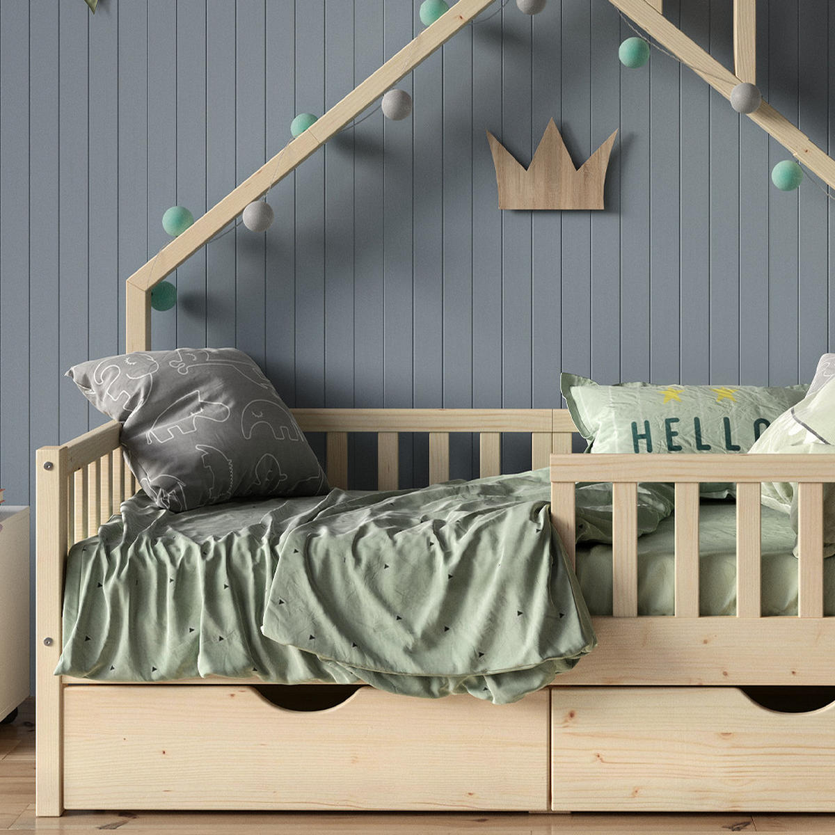 HAUSBETT Noemi Naturholz 80x160 cm mit 2 Schubladen - Naturfarben, Holz (80/160cm) - VitaliSpa