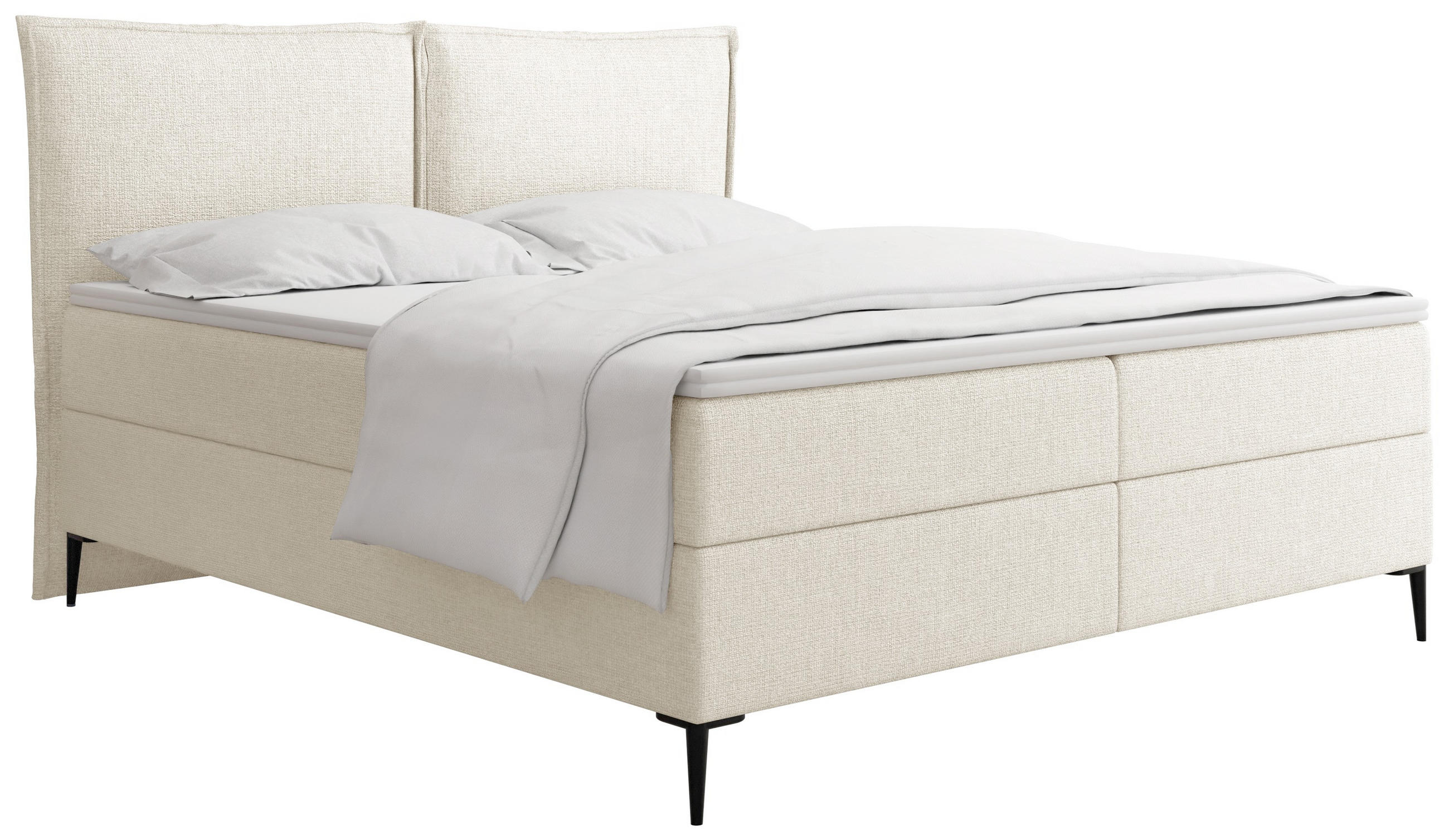 BOXBETT Calio Rise mit Bettkasten, Creme Chenille 120x200 cm – inkl. H4 Taschenfederkern Matratze & Foam Topper - Creme/Schwarz, Holz/Holzwerkstoff (120/200cm) - WFL GROUP