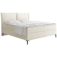 BOXBETT Calio Rise mit Bettkasten, Creme Chenille 120x200 cm – inkl. H4 Taschenfederkern Matratze & Foam Topper - Creme/Schwarz, Holz/Holzwerkstoff (120/200cm) - WFL GROUP