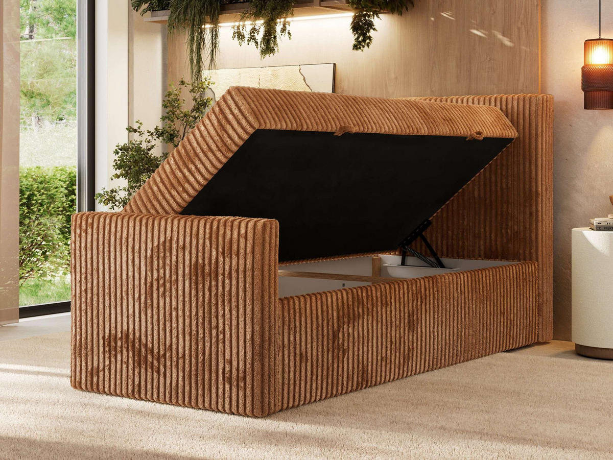 BOXBETT TILIANO DUO 90/200 - Orange Cord - H4 - Topper Visco - Rechts Seite - Orange, Textil (90/200cm) - MKS