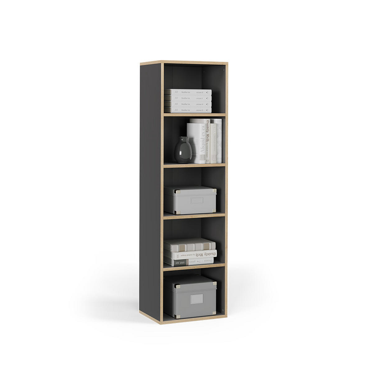 BÜCHERREGAL Tetrix Anthrazit 40 x 140 cm mit 5 Fächern - Anthrazit/Beige, Holzwerkstoff (40/140/30cm) - Vicco