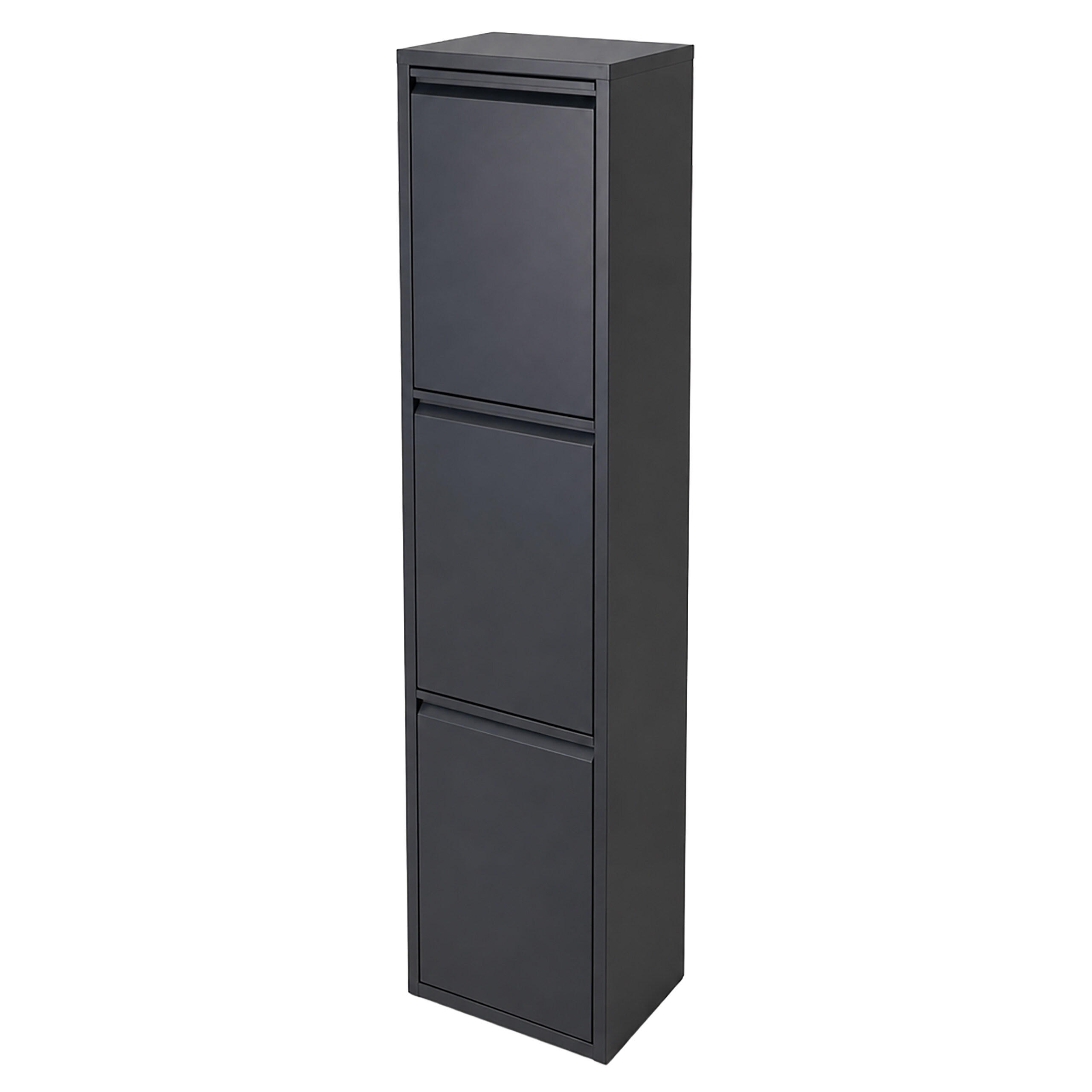 MÜLLEIMER Anthrazit 3 Fächer 3x18 l Stahl - Anthrazit, Kunststoff/Metall (32/132/25cm) - Relaxdays