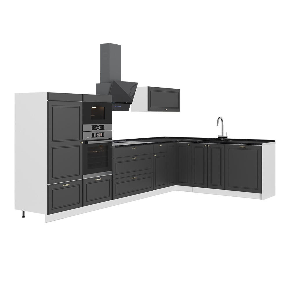 ECKKÜCHE Fame-Line, Anthrazit-Gold Landhaus/Weiß, 347 x 207 cm, AP Anthrazit - Anthrazit/Weiß, Holzwerkstoff (347/153.6/60cm) - Vicco