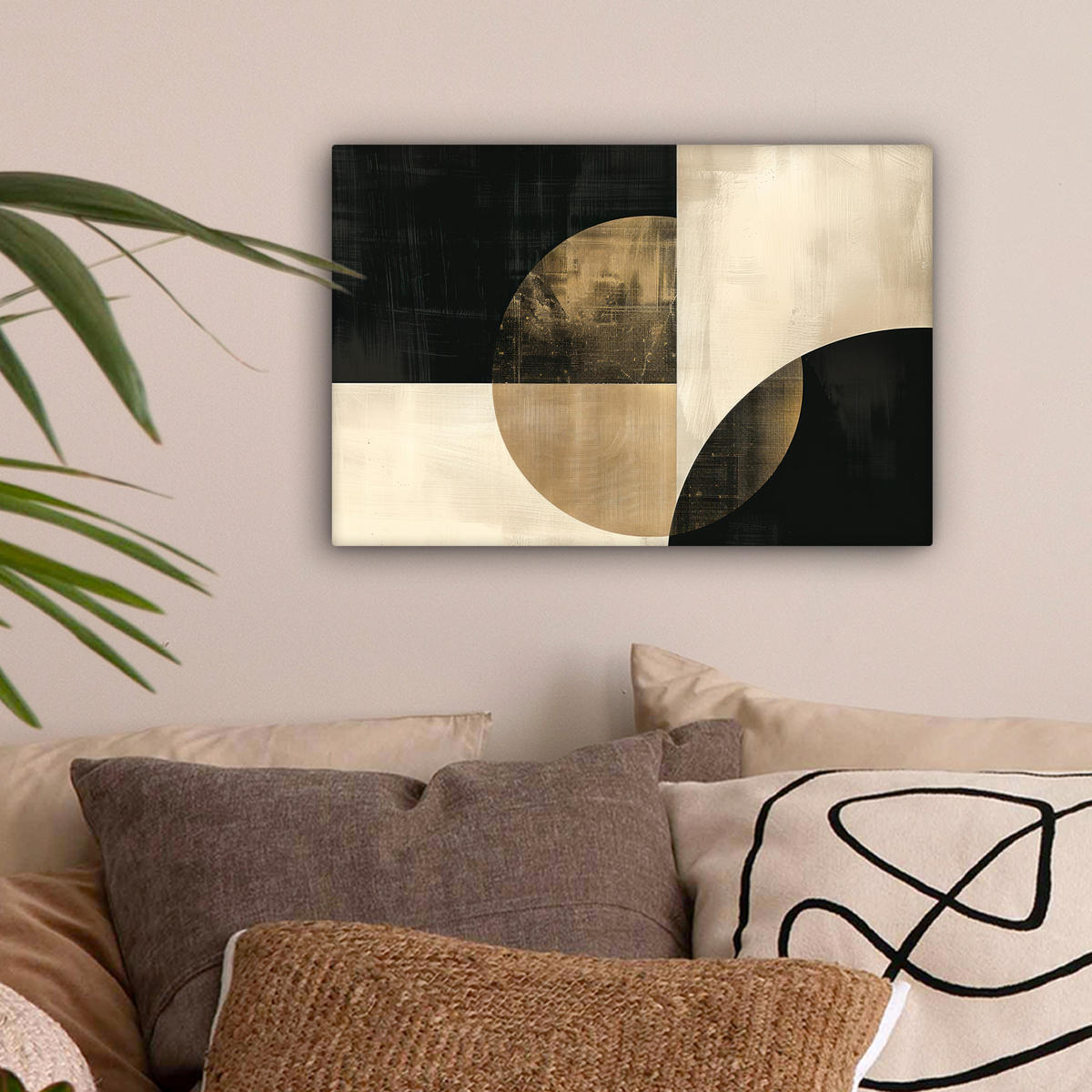 LEINWANDBILD Abstrakt - Geometrische Formen - Schwarz - Gold 30x20 cm - Ecru, Textil (30/20cm) - MuchoWow