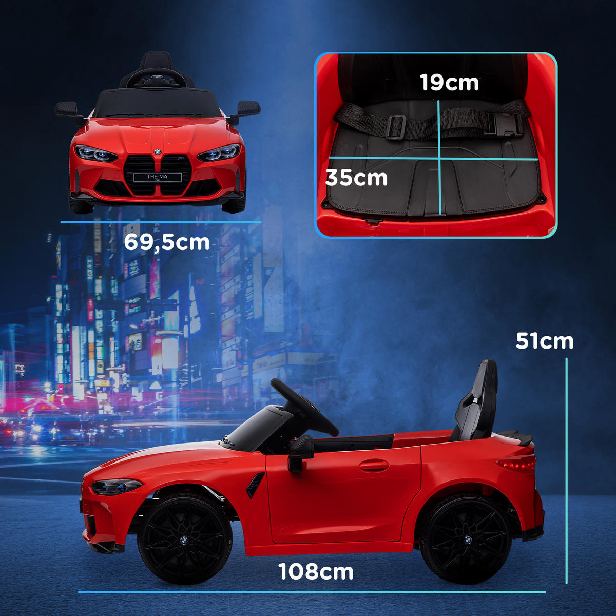 KINDER Elektroauto, Sound & Licht, für 3-5 Jahre, Rot - Rot, Kunststoff/Metall (108/69.5/51cm) - AIYAPLAY