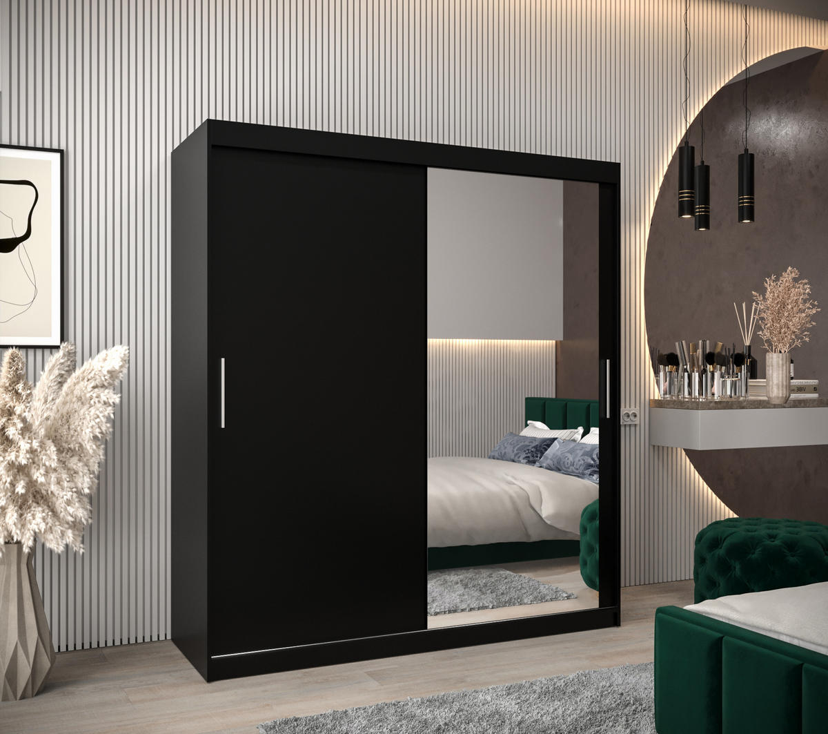SCHWEBETÜRENSCHRANK 200/180/62 2-türig - Silberfarben/Schwarz, Holz/Kunststoff (180/200/62cm) - MÖBEL KRYSPOL