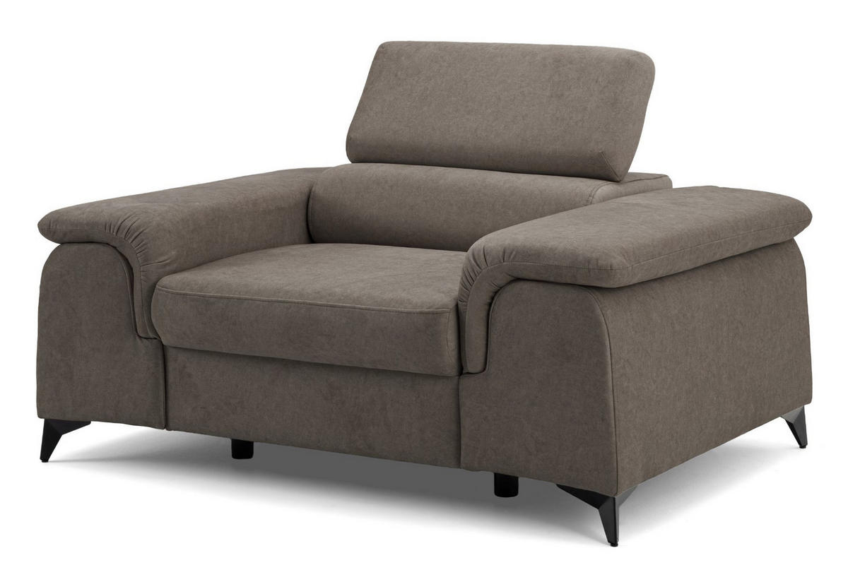 SESSEL PLAZA mit verstellbare Kopfstütze Velours Braun - Schwarz/Braun, Holz/Textil (130/95/100cm) - Muffo