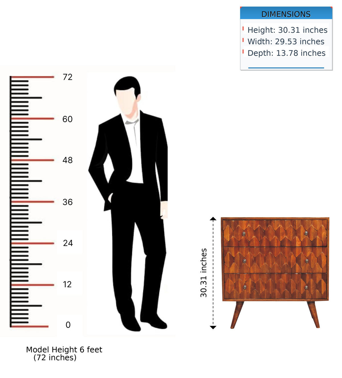 KOMMODE aus Massivholz, 3 Schubladen, Nordische Beine - Messingfarben/Braun, Holz/Metall (75/77/35cm) - Artisan Furniture