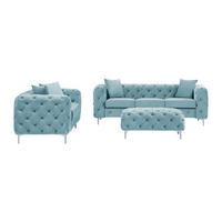 COUCHGARNITUR mit Sessel - 6 Personen - Samt, Stoff - Hellblau - EDWINA - Hellblau, Textil (162/76/62cm) - Vente-Unique