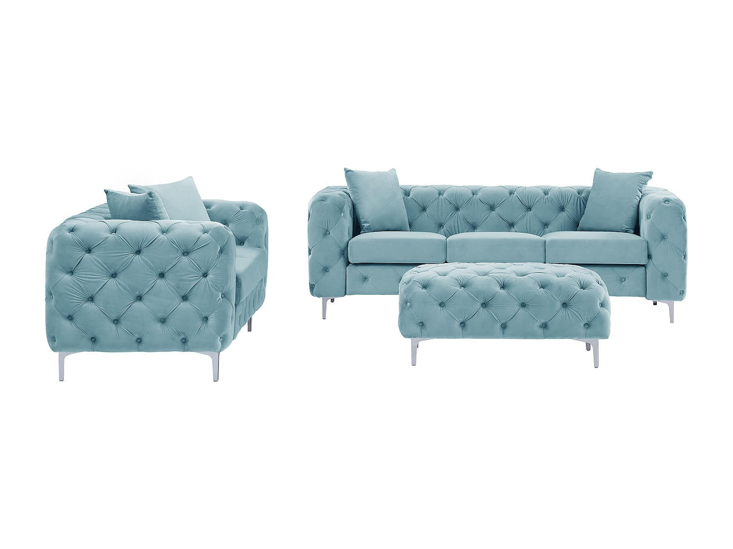 Thumbnail - Vente-Unique Chesterfield-Sofa, Hellblau, Textil, Uni, 6-Sitzer, Rechteckig, 220x76x91 cm, Wohnzimmer, Sofas & Couches, ...