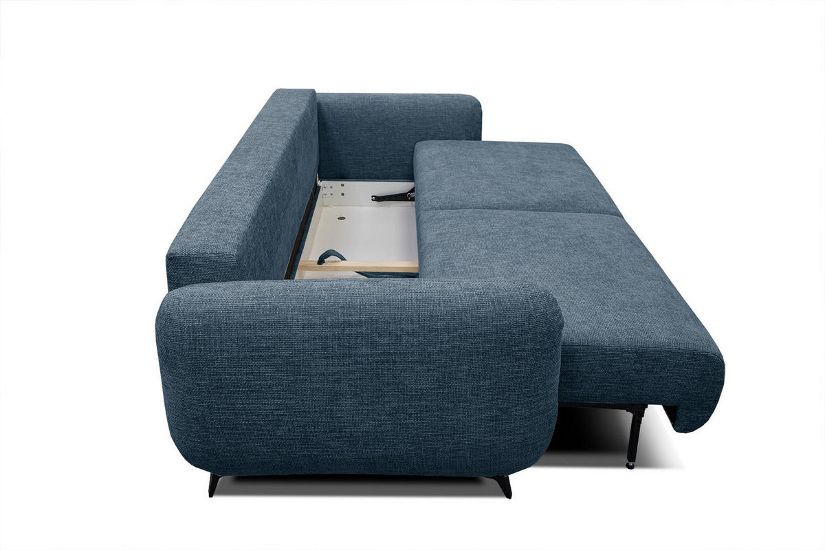 SOFA DRAKE 3-Sitzer mit Schlaffunktion, dunkelblau - Braun/Dunkelblau, Holz/Textil (232/90/107cm) - Courtois Laville