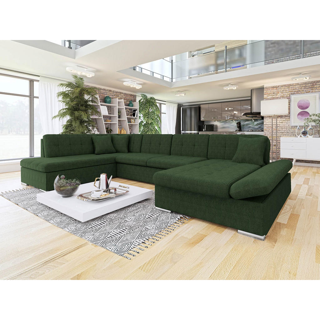 Thumbnail - Mirjan24 Ecksofa, Dunkelgrün, Textil, 7-Sitzer, U-Form,Rechteckig, 345x76x205 cm, Wohnzimmer, Sofas & Couches, Wohnlands...