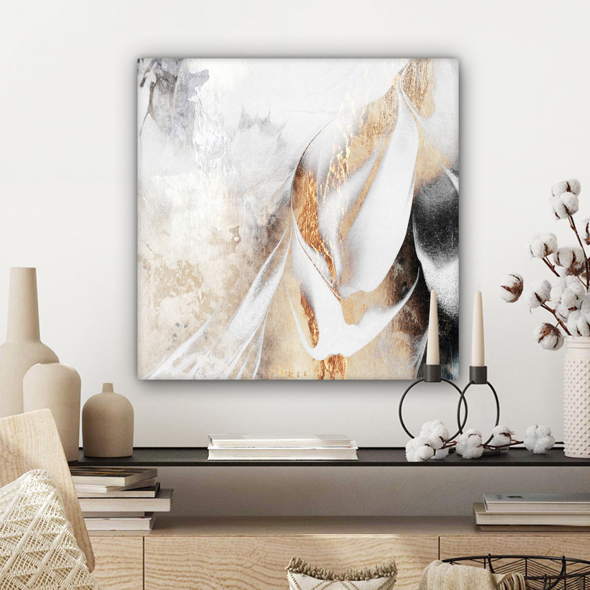 LEINWANDBILD Luxus - Abstrakt - Gold - Weiß 50x50 cm - Goldfarben, Textil (50/50cm) - MuchoWow