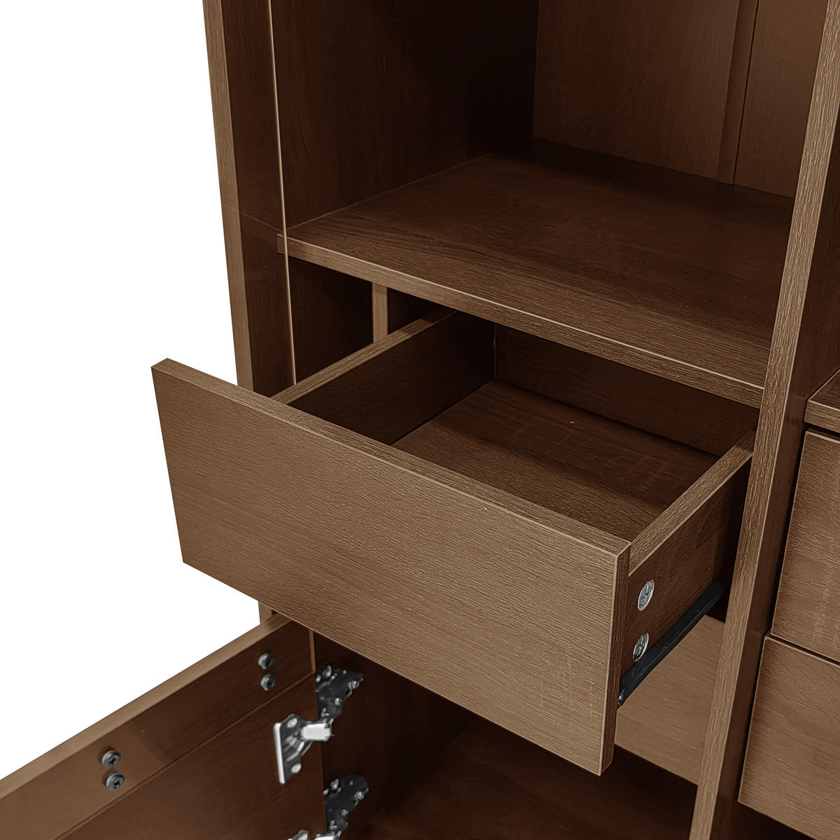 VITRINENSCHRANK aus MDF mit Glasfront und 4 Schubladen Nussbaumfarben - Walnussfarben, Holzwerkstoff (75.5/164.5/35cm) - Modenvie