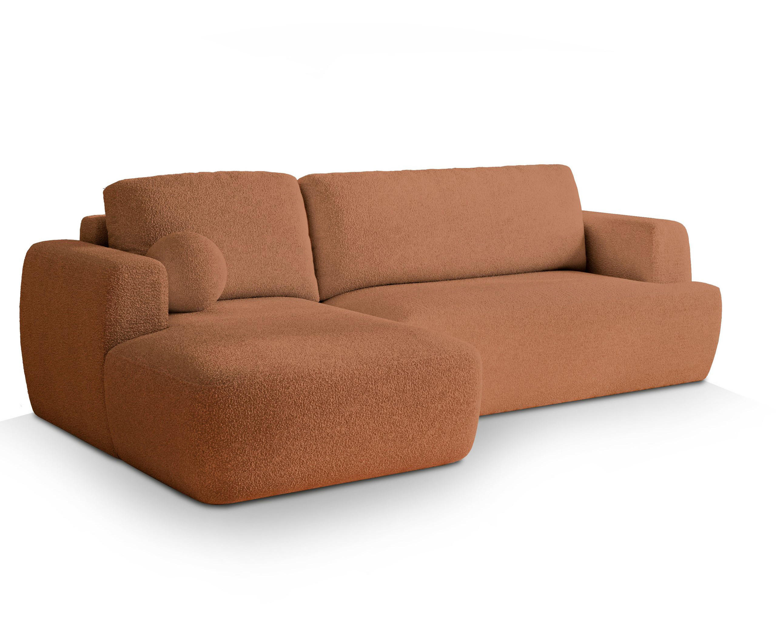 ECKSOFA SENTI N L-S Orange Boucle-Stoff mit Schlaffunktion - Orange, Holz (246/148cm) - MASSENO