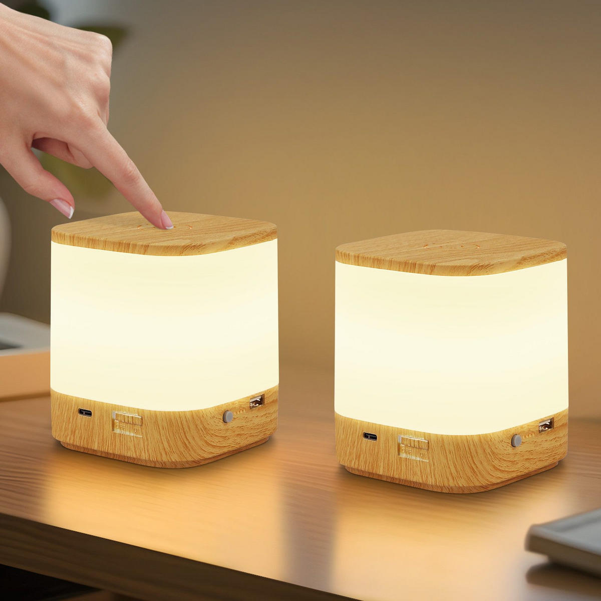 LED stolní lampa Achatzy 9,8/9,8/11,5 cm (sada 2 ks) - hnědá, plast (9.8/9.8/11.5cm) - Nettlife