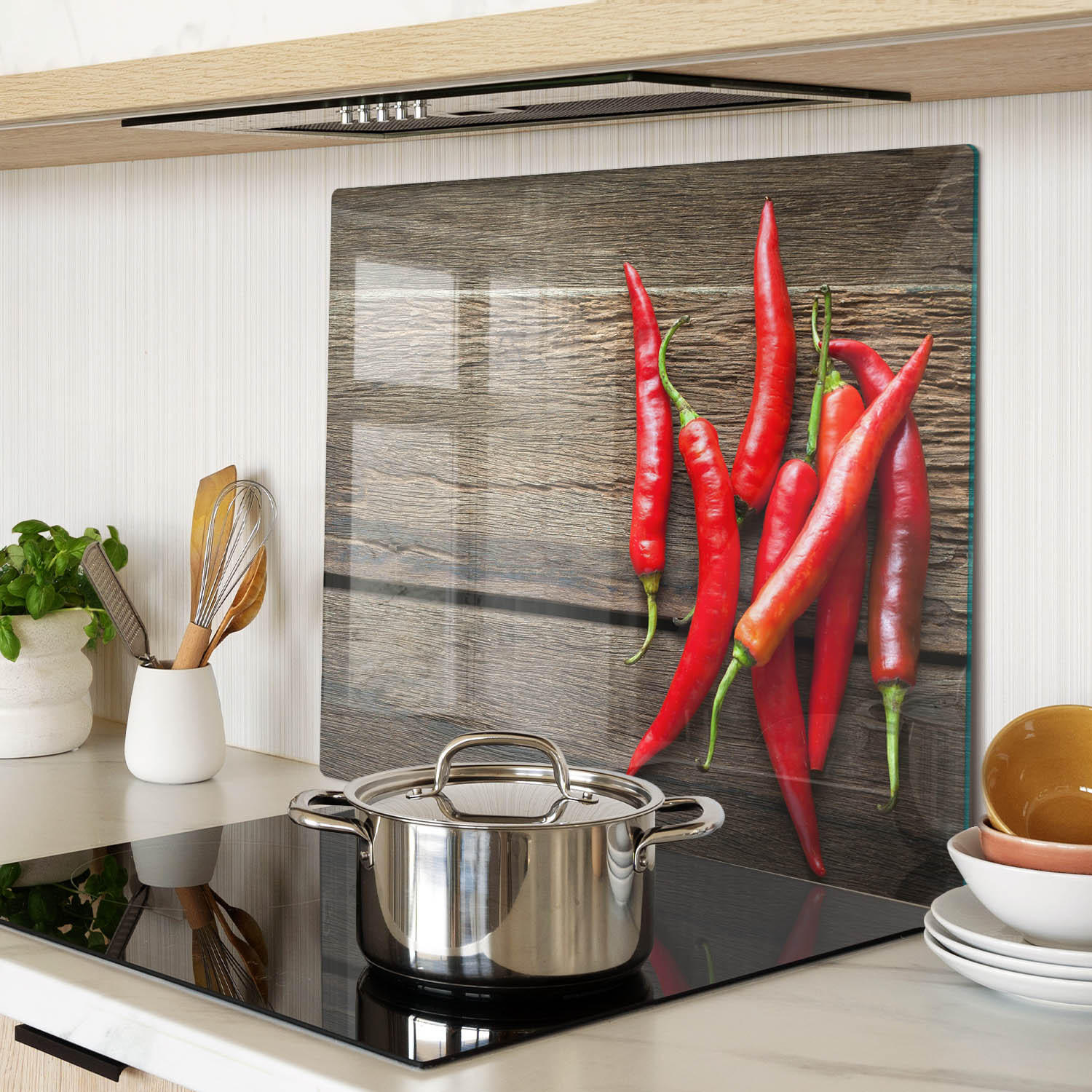 GLASPLATTE 60x52 cm Chilischoten - Rot, Glas (60/0.4/52cm) - TULUP