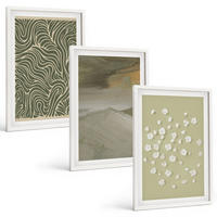 BILDER SET 3er Set - 40x60 cm Weißer Rahmen - Abstrakte florale Wellenmuster - Weiß, Kunststoff (40/60cm) - TULUP