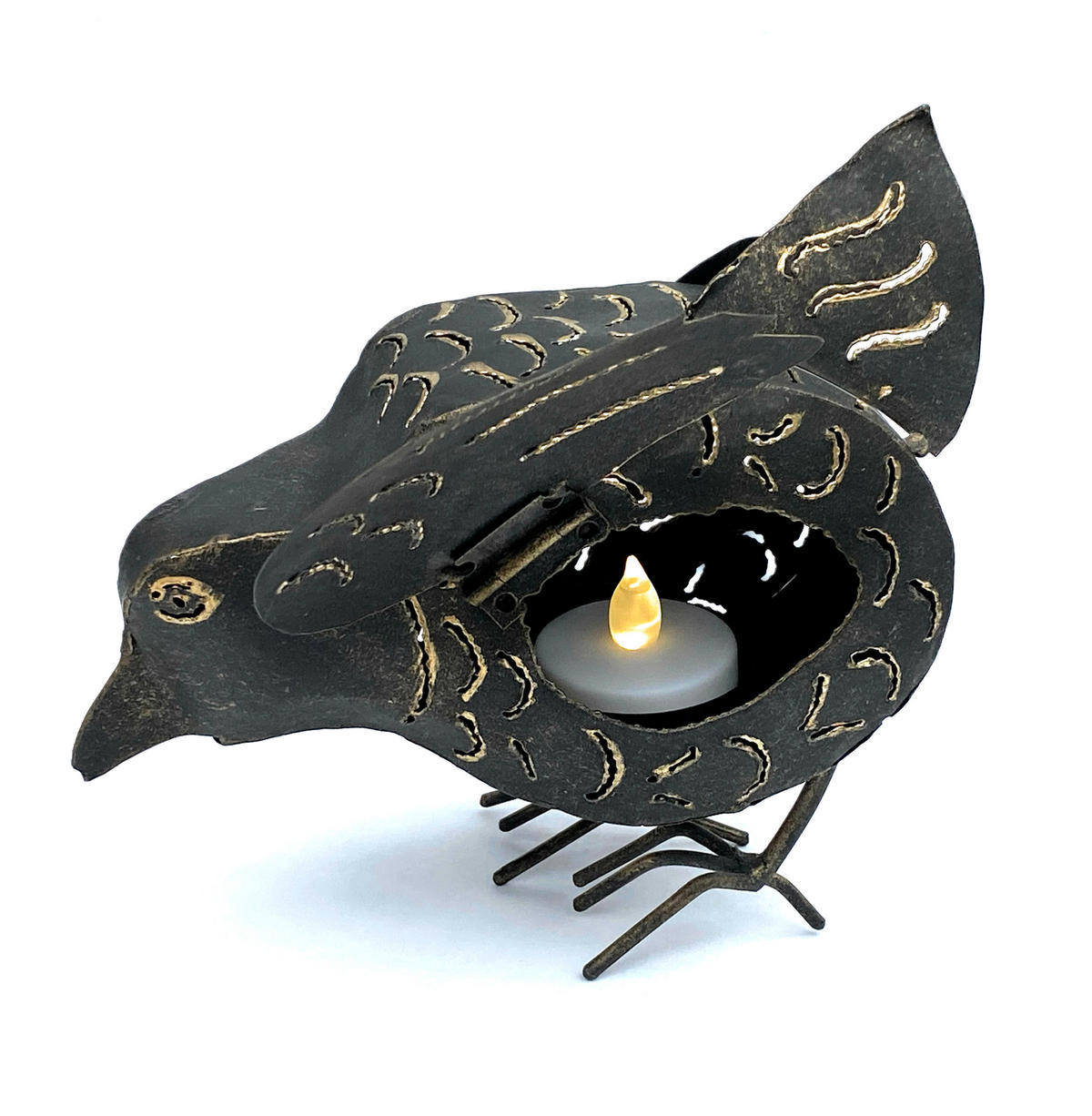 TEELICHTHALTER Metall Figur Klein Windlicht Huhn für 1 Teelicht Vogel 19 cm Kerzenständer Vintage Witzig - Braun, Metall (14cm) - DanDiBo