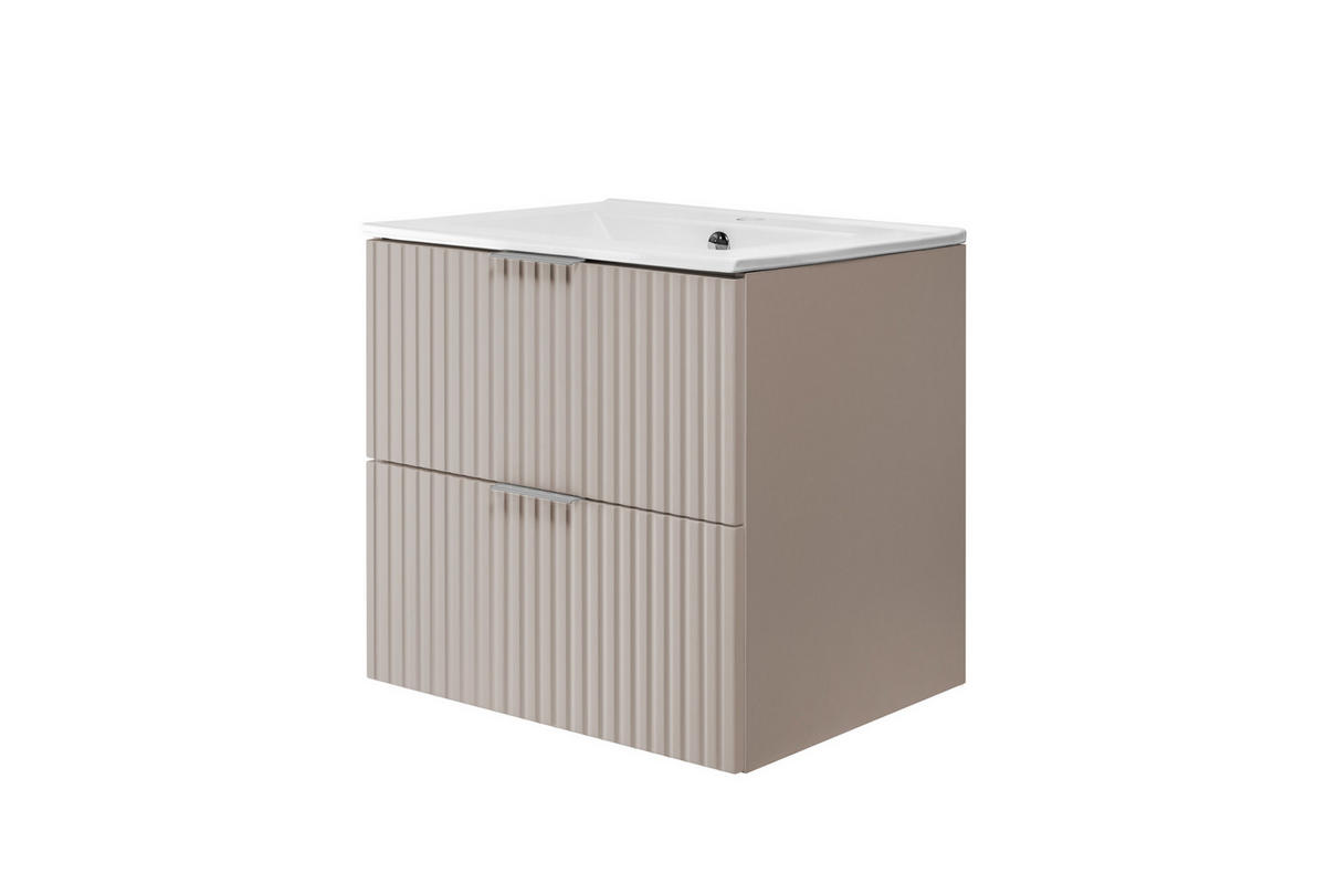 WASCHBECKUNTERSCHRANK, Kaschmir, 60 x 57 x 46 cm, silberner Griff, ohne Arbeitsplatte - Beige/Silberfarben, Holzwerkstoff (60/57/46cm) - 3XE LIVING
