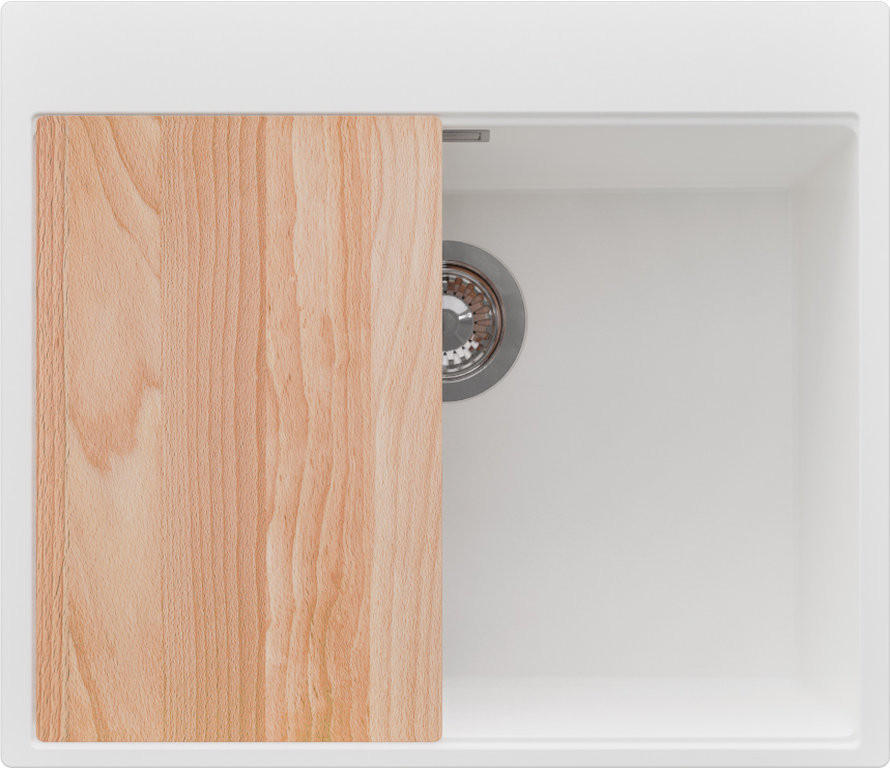 SPÜLBECKEN Oslo, 2-er set Weiß 58/50 cm 1 Becken + Ablauf-Set + Schneidebrett ab 60er Unterschrank - Chromfarben/Beige, Kunststoff (58/20/50cm) - Primagran