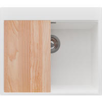 SPÜLBECKEN Oslo, 2-er set Weiß 58/50 cm 1 Becken + Ablauf-Set + Schneidebrett ab 60er Unterschrank - Chromfarben/Beige, Kunststoff (58/20/50cm) - Primagran