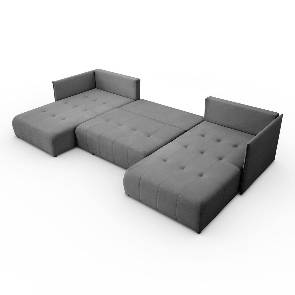 ECKSOFA Sofa U-Form Couch U form Hannover Stoff Castel Grau - Grau, Holz (348/188cm) - Kaiser Möbel